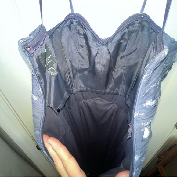 Adrianna Papell Foiled Dot Draped Mesh Gown Slate Gray Sz 2 - Picture 10 of 17